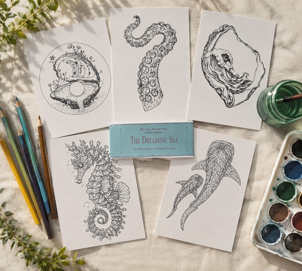 The Dreaming Sea : Collectible Art Coloring Pack : Ocean Coloring Pages : Adult Coloring