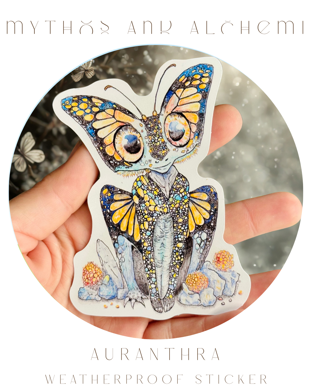 Auranthra - Fairycore Butterfly Sticker – Whimsical Fantasy Illustration Weatherproof Monarch Vinyl Sticker