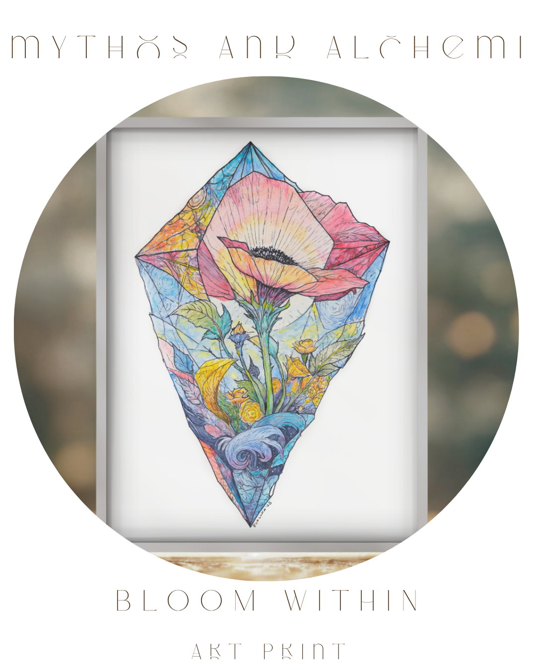 Bloom Within Art Print - 8.5x11 Botanical Crystal Poppy Art
