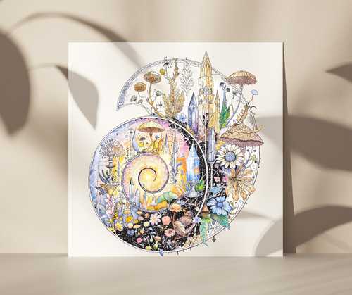 10x10 Ammonite Fine Art Print, Transformational Art, Fantasy Art, Fossil Painting, Crystal Painting, Archival Print