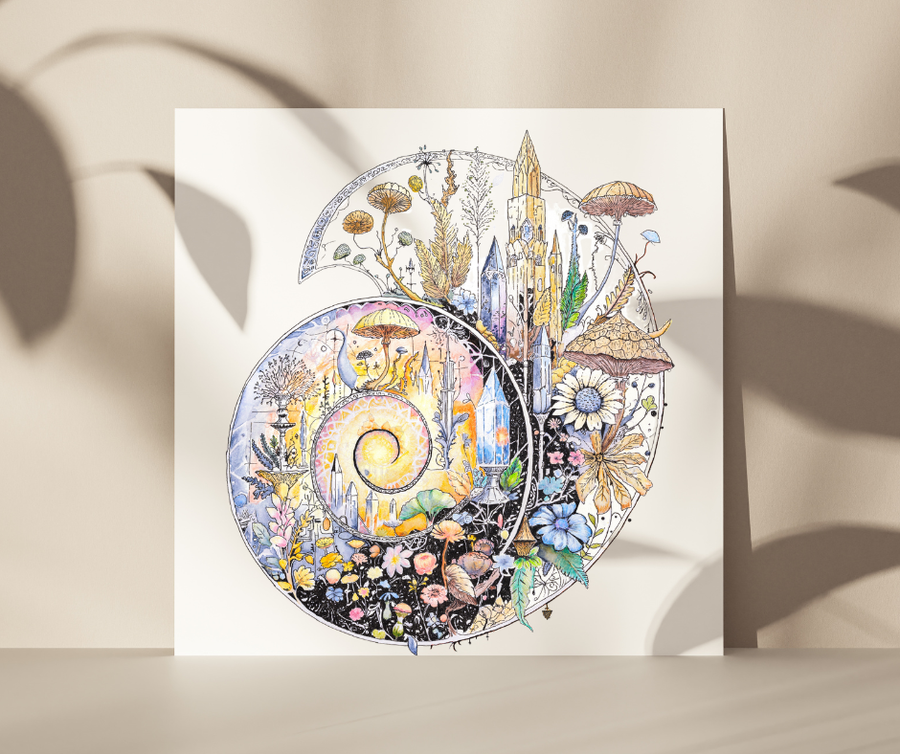 10x10 Ammonite Fine Art Print, Transformational Art, Fantasy Art, Fossil Painting, Crystal Painting, Archival Print
