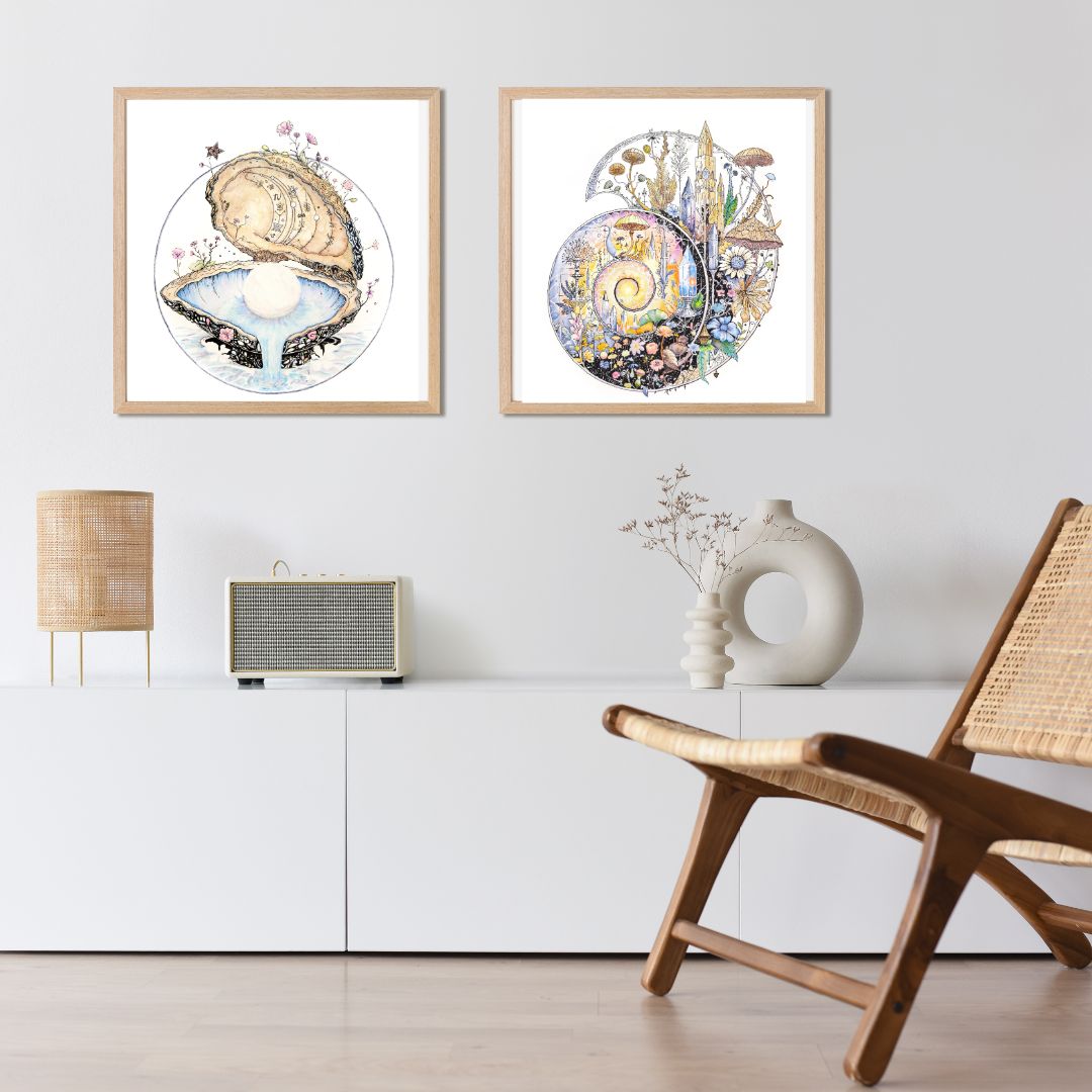 10x10 Ammonite Fine Art Print, Transformational Art, Fantasy Art, Fossil Painting, Crystal Painting, Archival Print