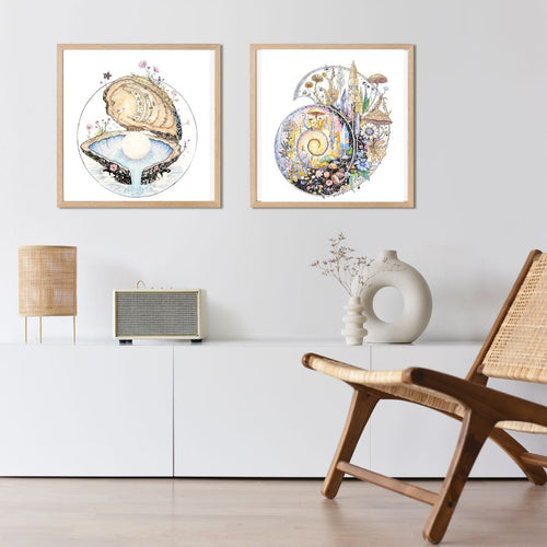 10x10 Ammonite Fine Art Print, Transformational Art, Fantasy Art, Fossil Painting, Crystal Painting, Archival Print