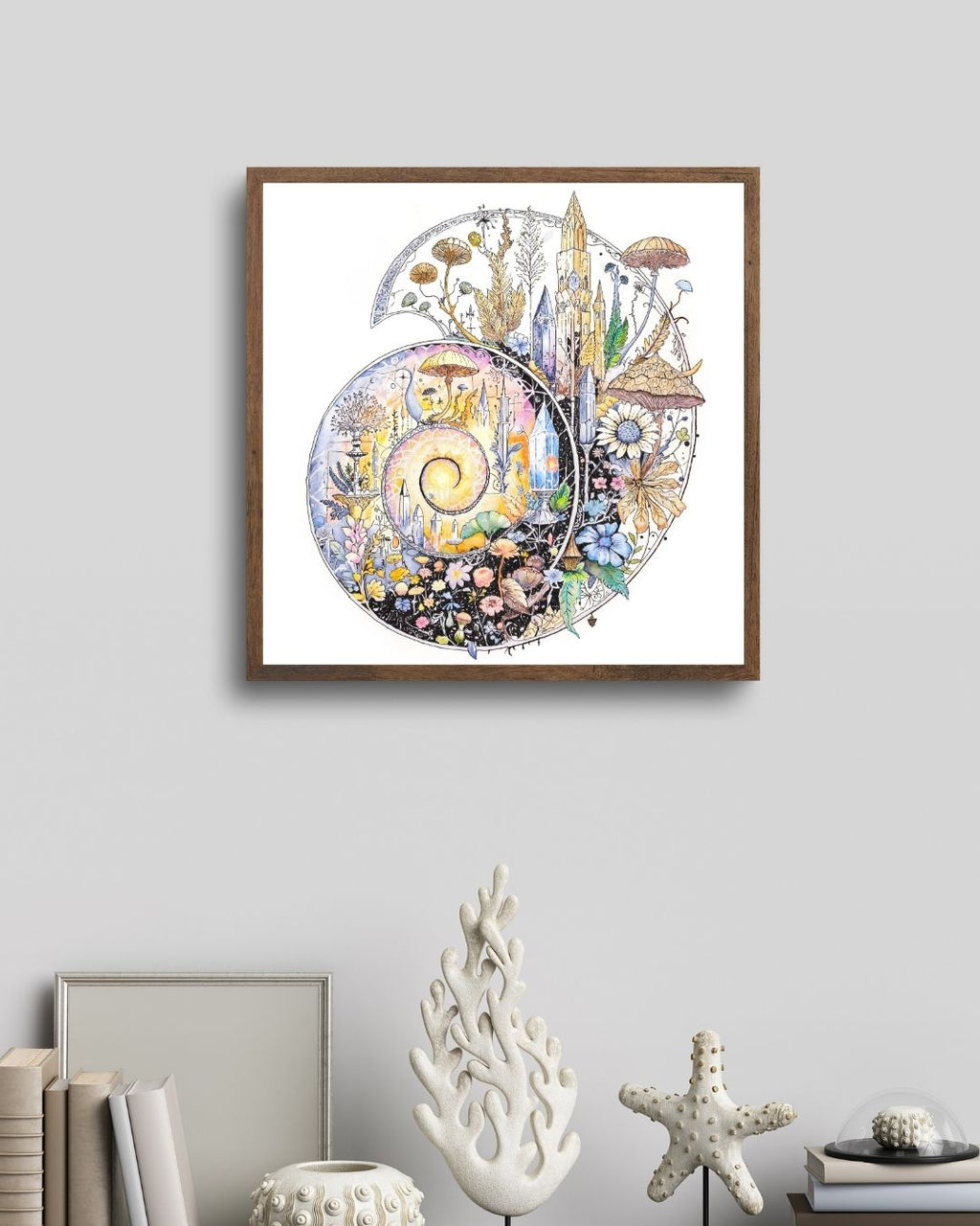 10x10 Ammonite Fine Art Print, Transformational Art, Fantasy Art, Fossil Painting, Crystal Painting, Archival Print
