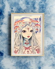 Yukihana - Keeper of the Solstice Art Print - Mushroom Girl Art - Mushroom Lover Gift