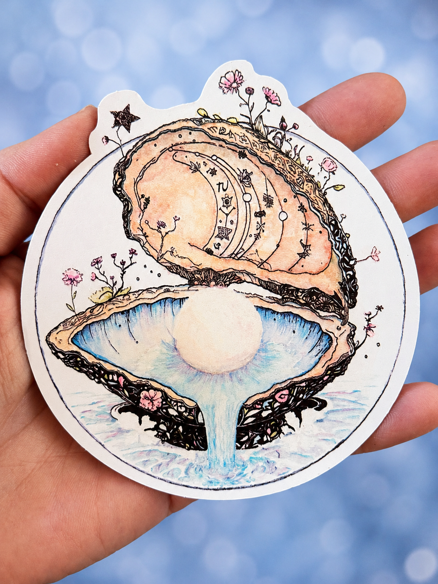 Pearl of Wisdom - Oyster Shell Sticker – 4" Waterproof Vinyl Decal
