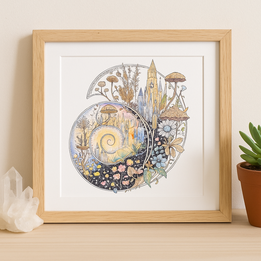 10x10 Ammonite Fine Art Print, Transformational Art, Fantasy Art, Fossil Painting, Crystal Painting, Archival Print