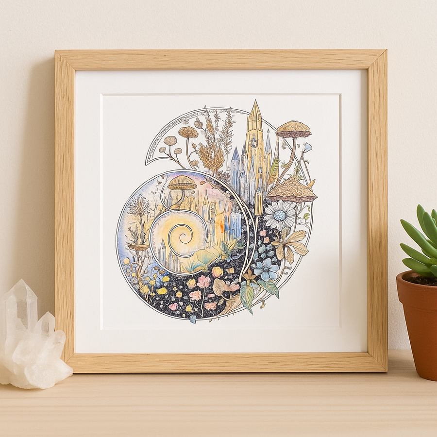 10x10 Ammonite Fine Art Print, Transformational Art, Fantasy Art, Fossil Painting, Crystal Painting, Archival Print