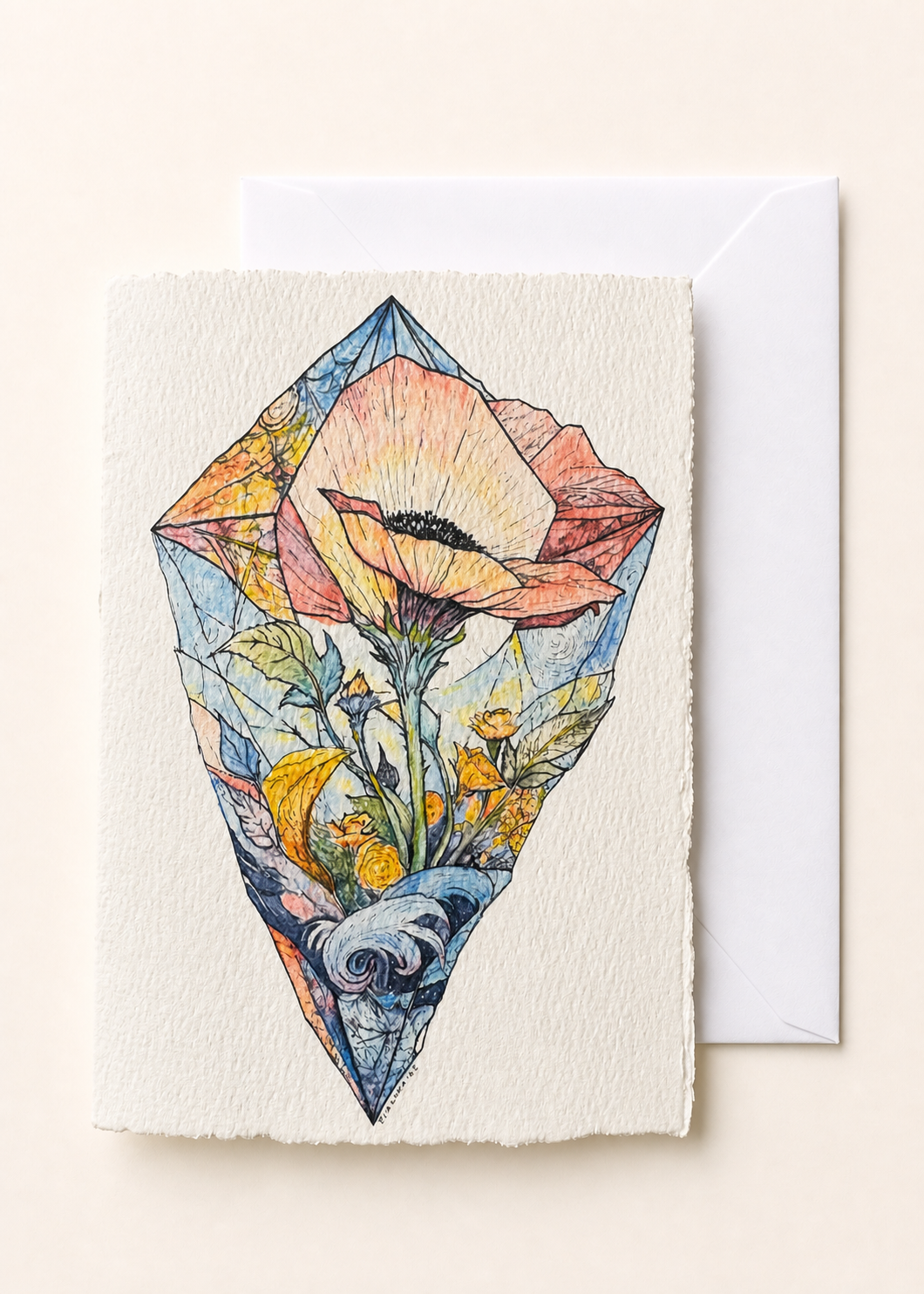 Bloom Within Stone Crystal Poppy Greeting Card – 5x7