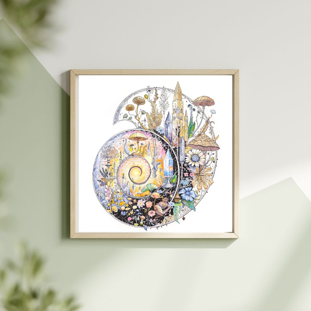 10x10 Ammonite Fine Art Print, Transformational Art, Fantasy Art, Fossil Painting, Crystal Painting, Archival Print