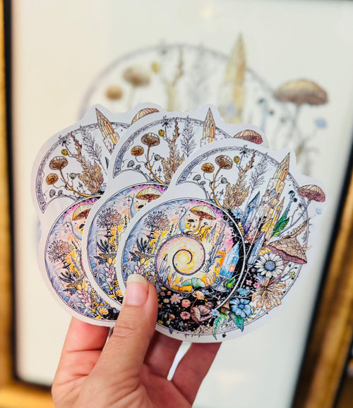 Ammonite Sticker – 4" Ancient Fossil Crystal Spiral Weatherproof Vinyl Decal
