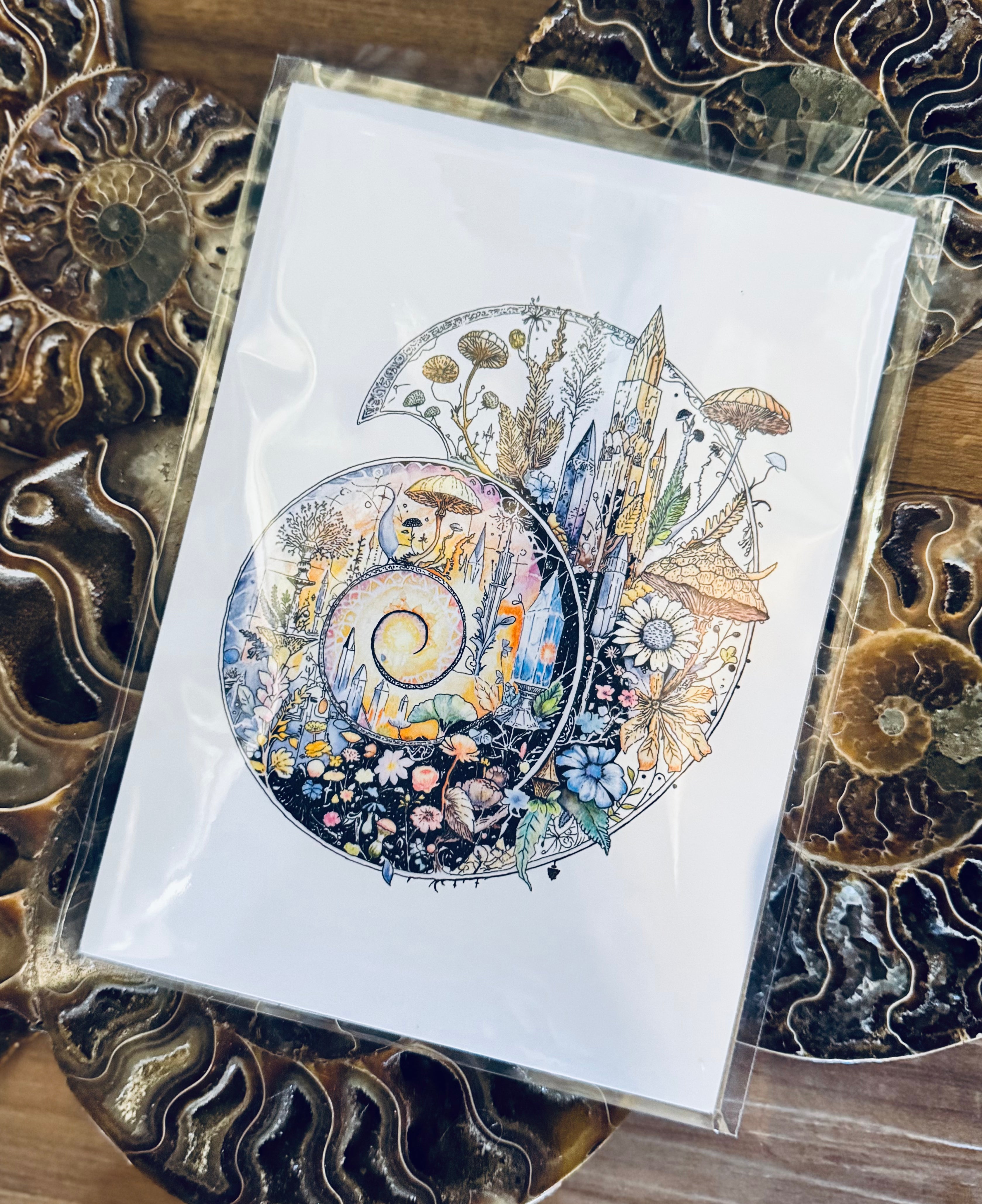 10x10 Ammonite Fine Art Print, Transformational Art, Fantasy Art, Fossil Painting, Crystal Painting, Archival Print