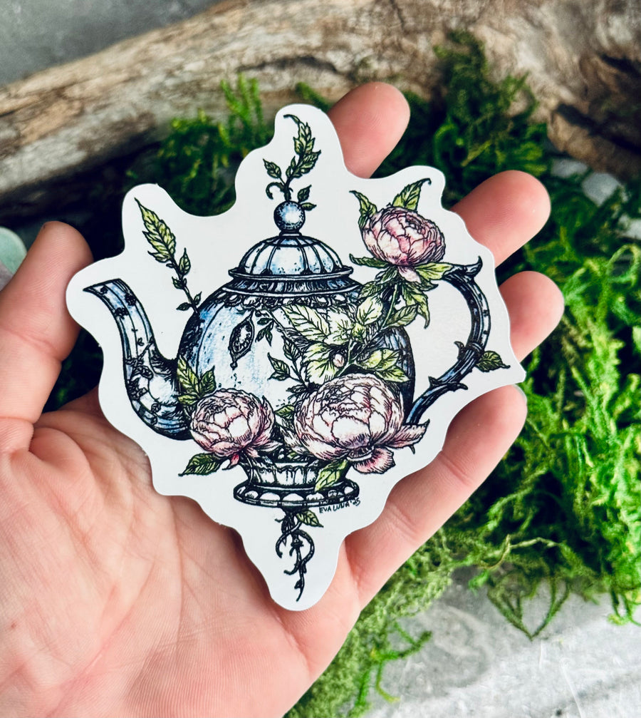 Tea for the Fae Sticker - Weatherproof Magical Teapot Vinyl Bumper Sticker, Laptop Sticker