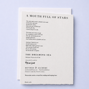 Back of the A Mouth Full of Stars greeting card with original poem and artwork details