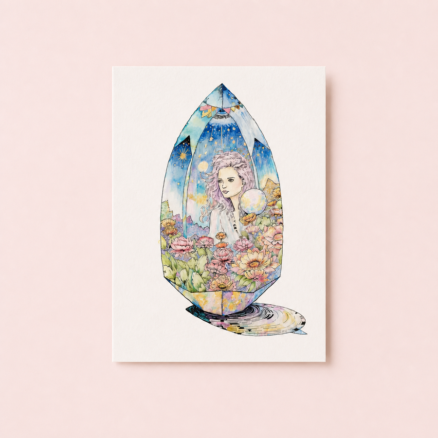 Amarea - Keeper of Quartz Dreams Art Print – Fantasy Crystal Art with Poetry