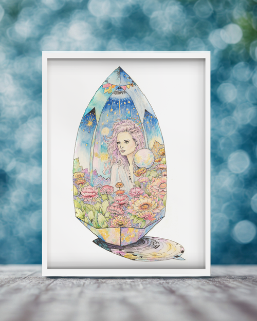 Amarea - Keeper of Quartz Dreams Art Print – Fantasy Crystal Art with Poetry