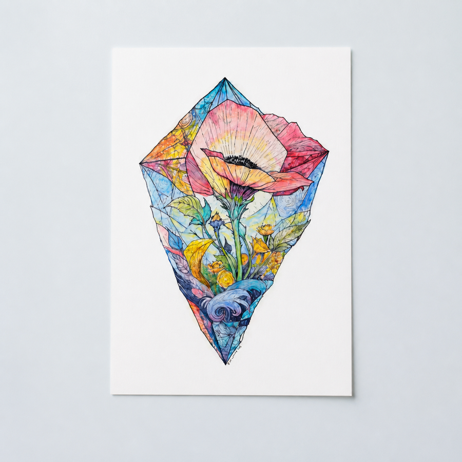 Bloom Within Art Print - 5x7 Botanical Crystal Poppy Art