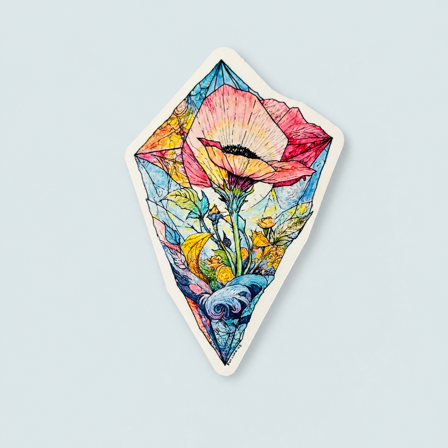 Bloom Within Sticker - Weatherproof Botanical Crystal Vinyl Bumper Sticker, Laptop Sticker,