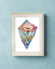 Bloom Within Art Print - 5x7 Botanical Crystal Poppy Art