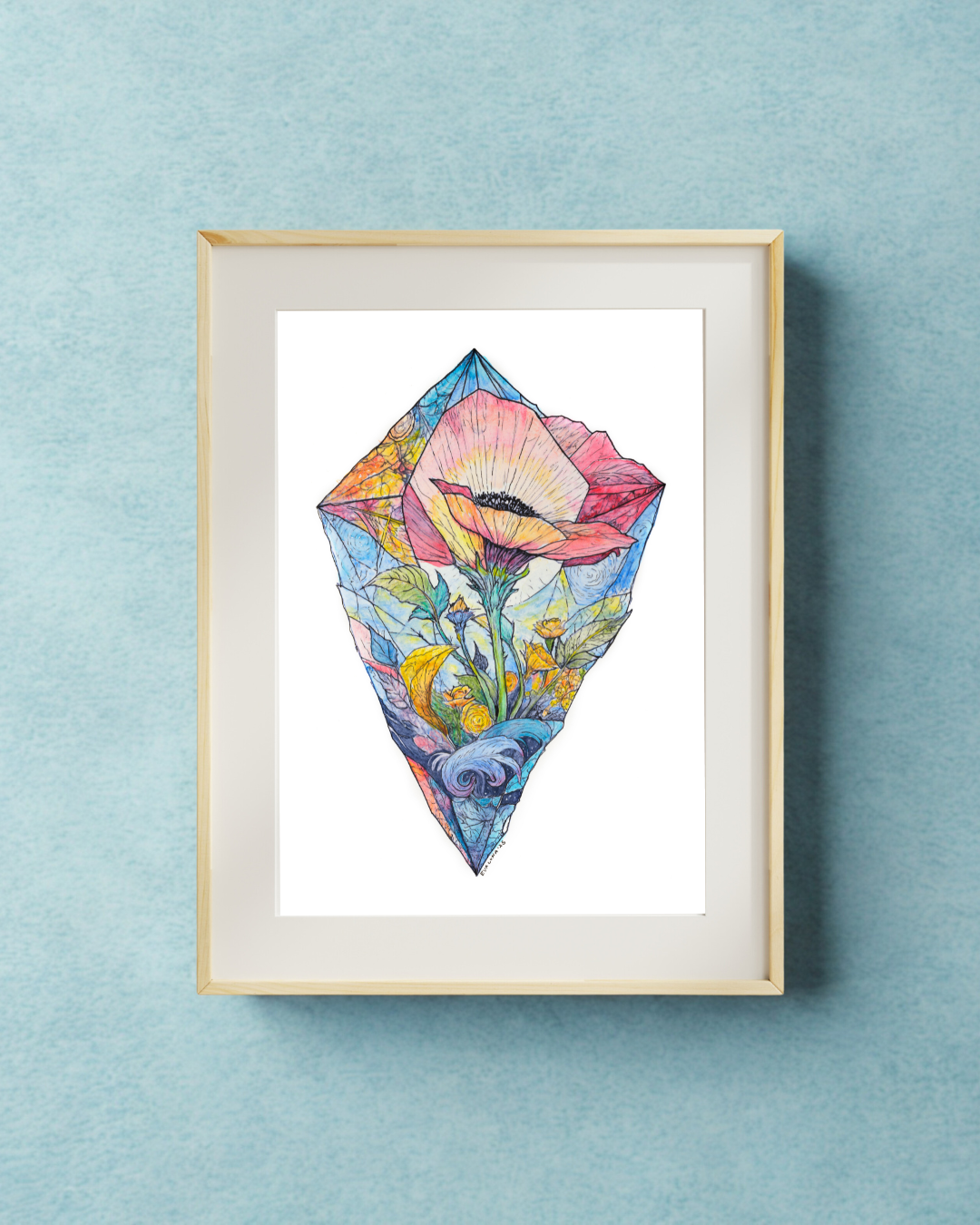 Bloom Within Art Print - 5x7 Botanical Crystal Poppy Art
