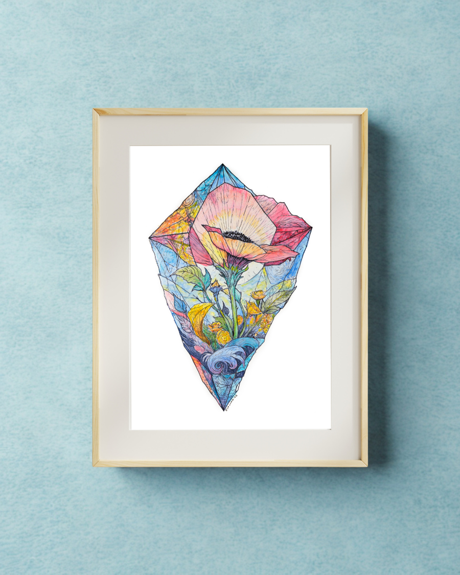 Bloom Within Art Print - 5x7 Botanical Crystal Poppy Art