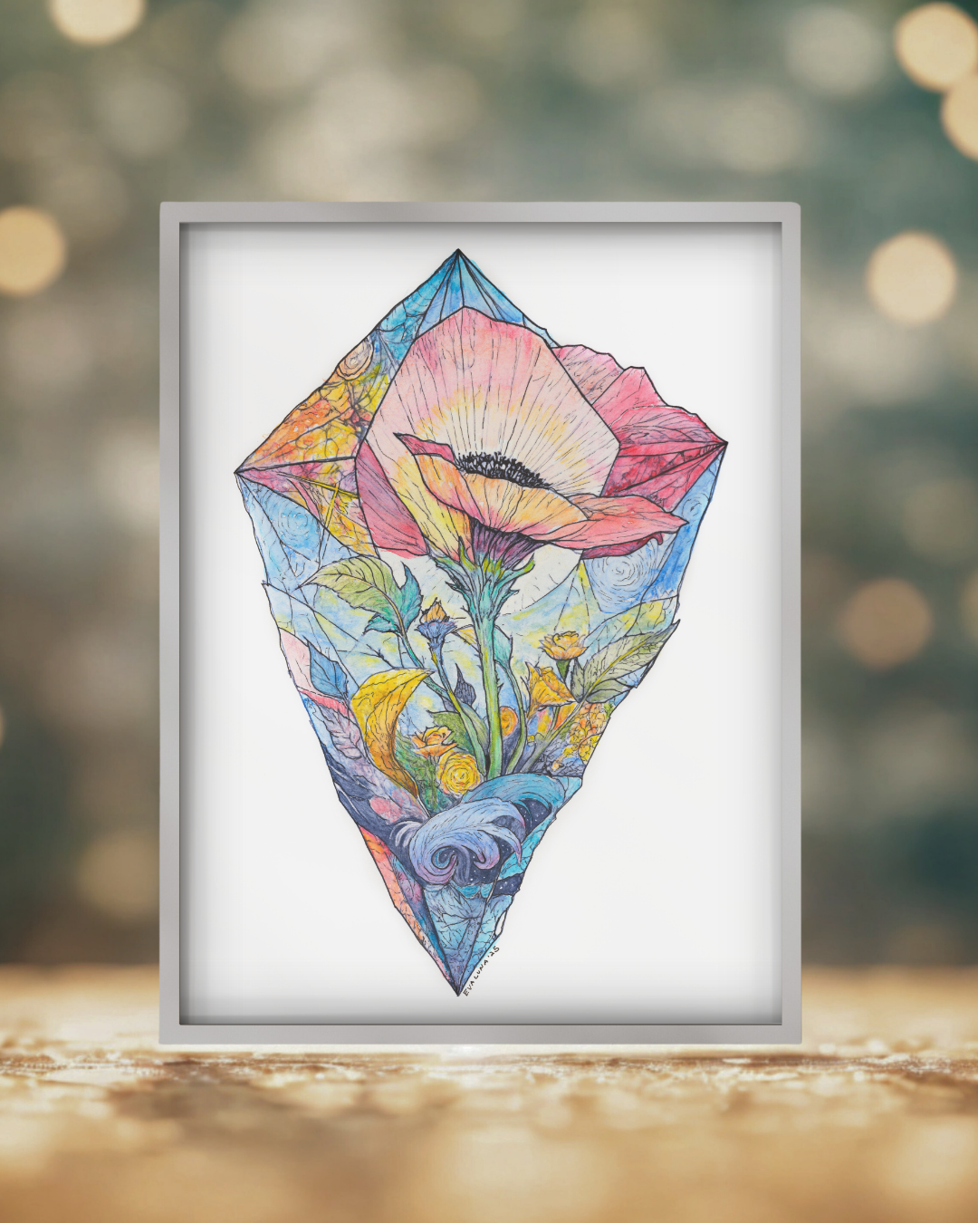 Bloom Within Art Print - 8.5x11 Botanical Crystal Poppy Art