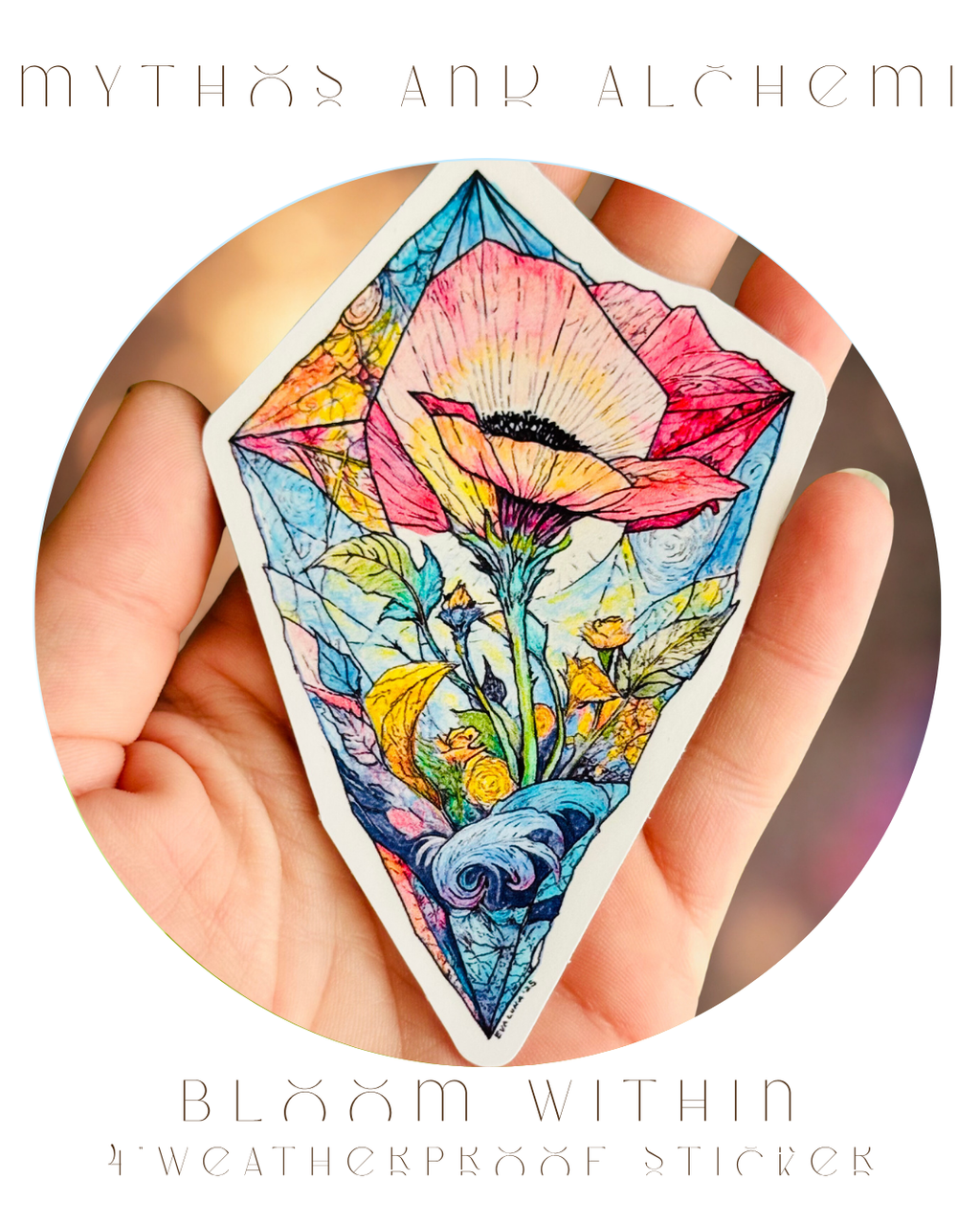Bloom Within Sticker - Weatherproof Botanical Crystal Vinyl Bumper Sticker, Laptop Sticker,
