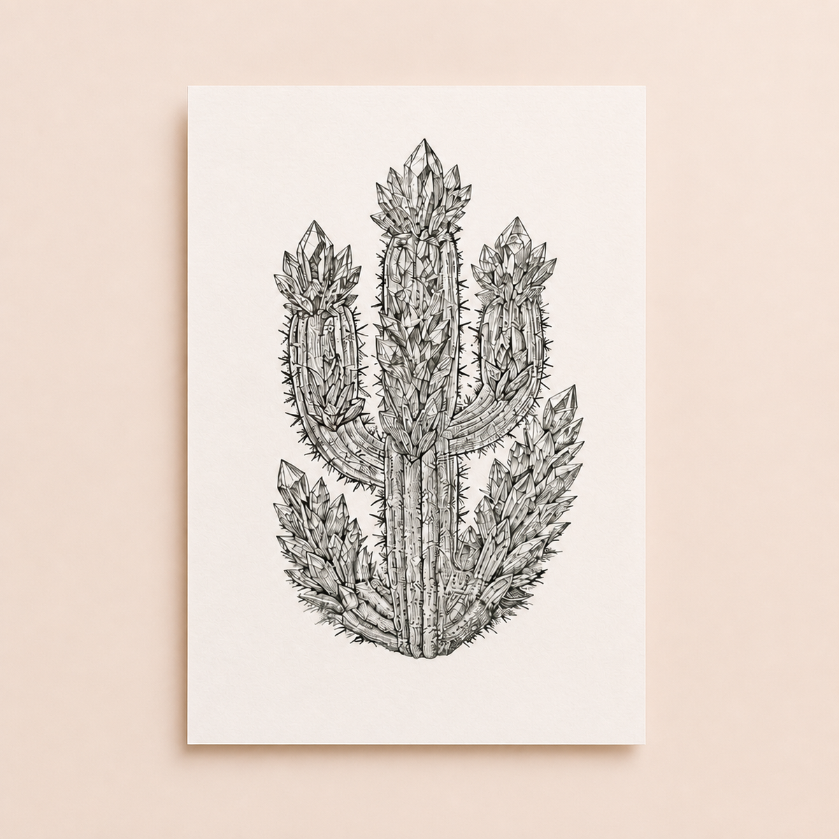 Crystal Cactus Art Print – Mystical Desert Crystal Art with Poetry