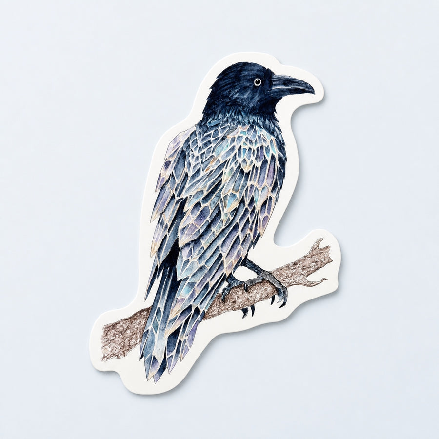 Feather & Stone Crystallized Raven 4" Weatherproof Sticker
