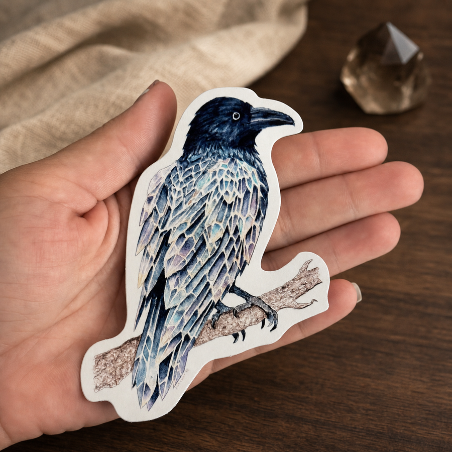Feather & Stone Crystallized Raven 4" Weatherproof Sticker
