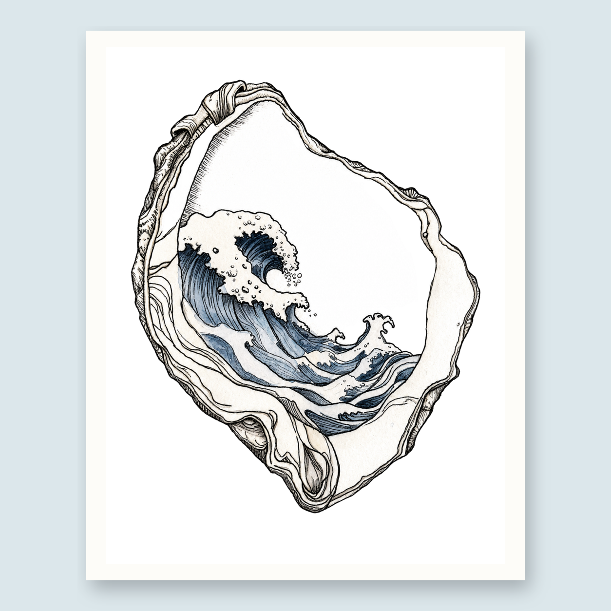 The Great Wave - Oyster Shell Art Print - Japanese Inspired Ocean Art