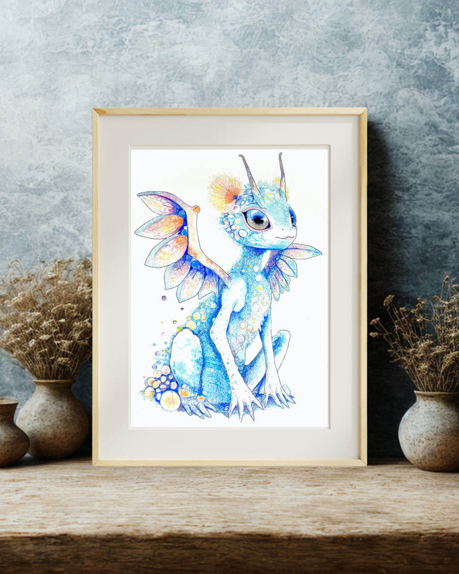 Luume - Fairycore Dragon Art Print – Whimsical Fantasy Illustration Wall Decor