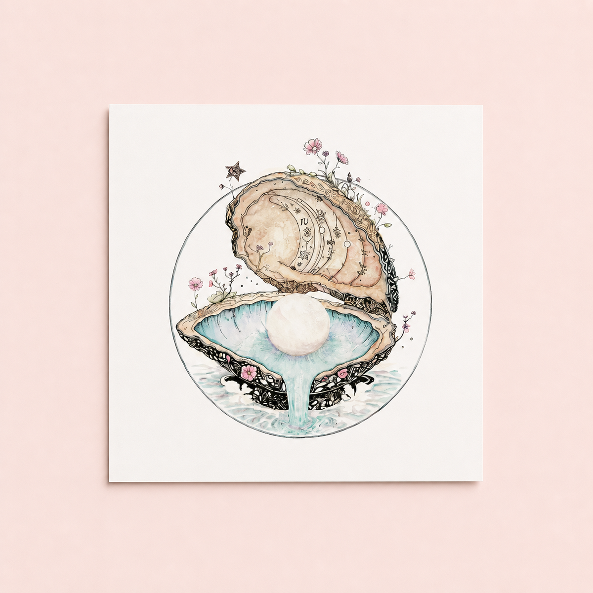 Pearl of Wisdom - Oyster Shell 10x10", 5x7" Art Print with Poem