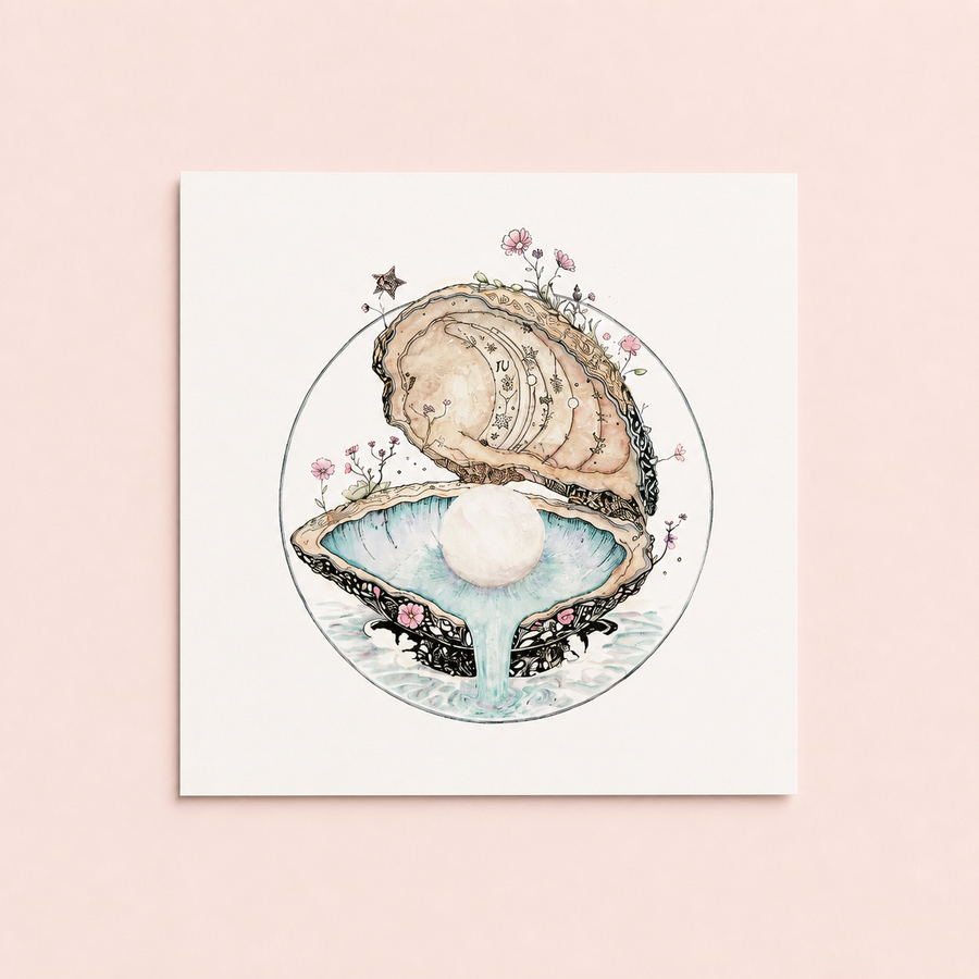 Pearl of Wisdom - Oyster Shell 10x10", 5x7" Art Print with Poem