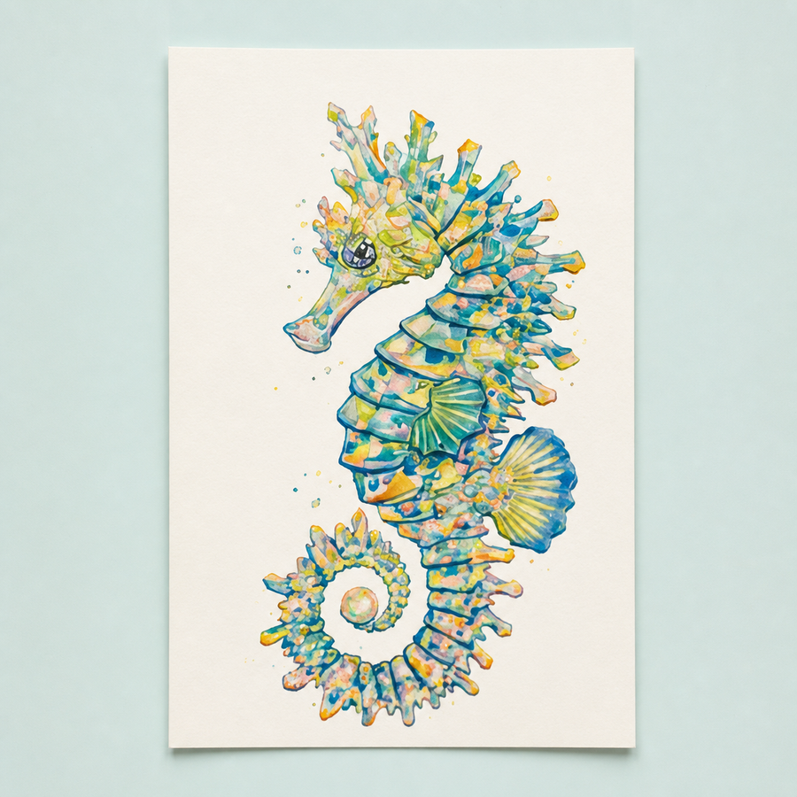 Seahorse Watercolor Fantasy Ocean Life Art Print