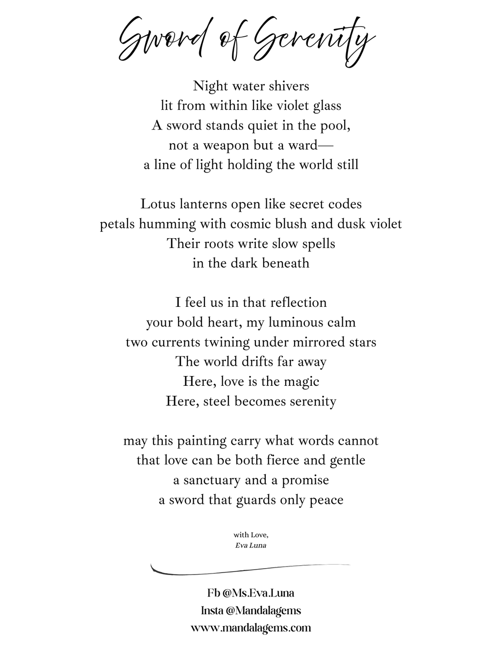 Sword of Serenity Art Print – Fantasy Art with Poetry