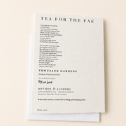 Back of the Tea for the Fae greeting card with original poem and artwork details