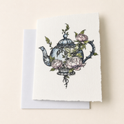 Tea for the Fae 5x7 deckled-edge greeting card with white envelope on a soft pastel background