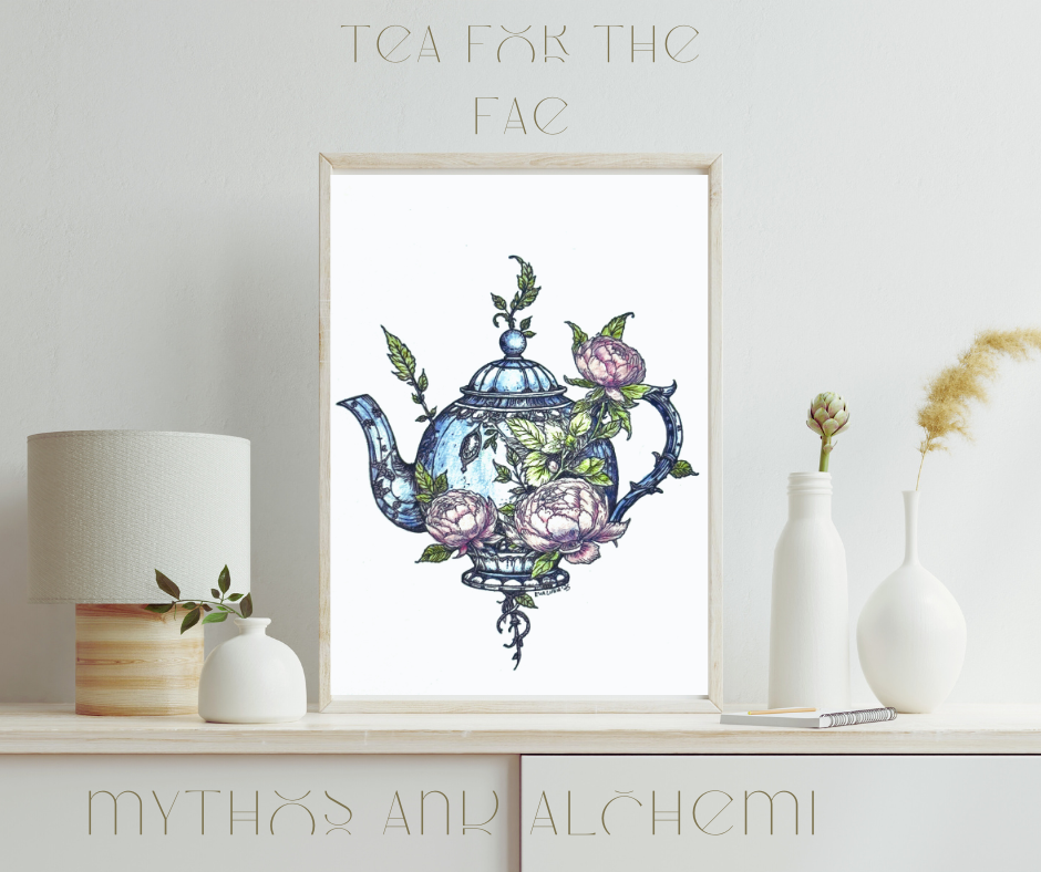 Tea for the Fae Art Print - Magical Teapot Archival Fairycore, 5x7