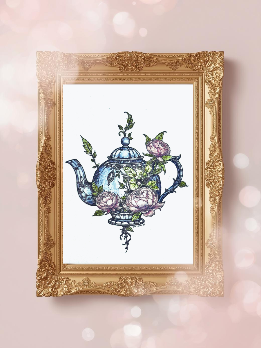Tea for the Fae Art Print - Magical Teapot Archival Fairycore Art