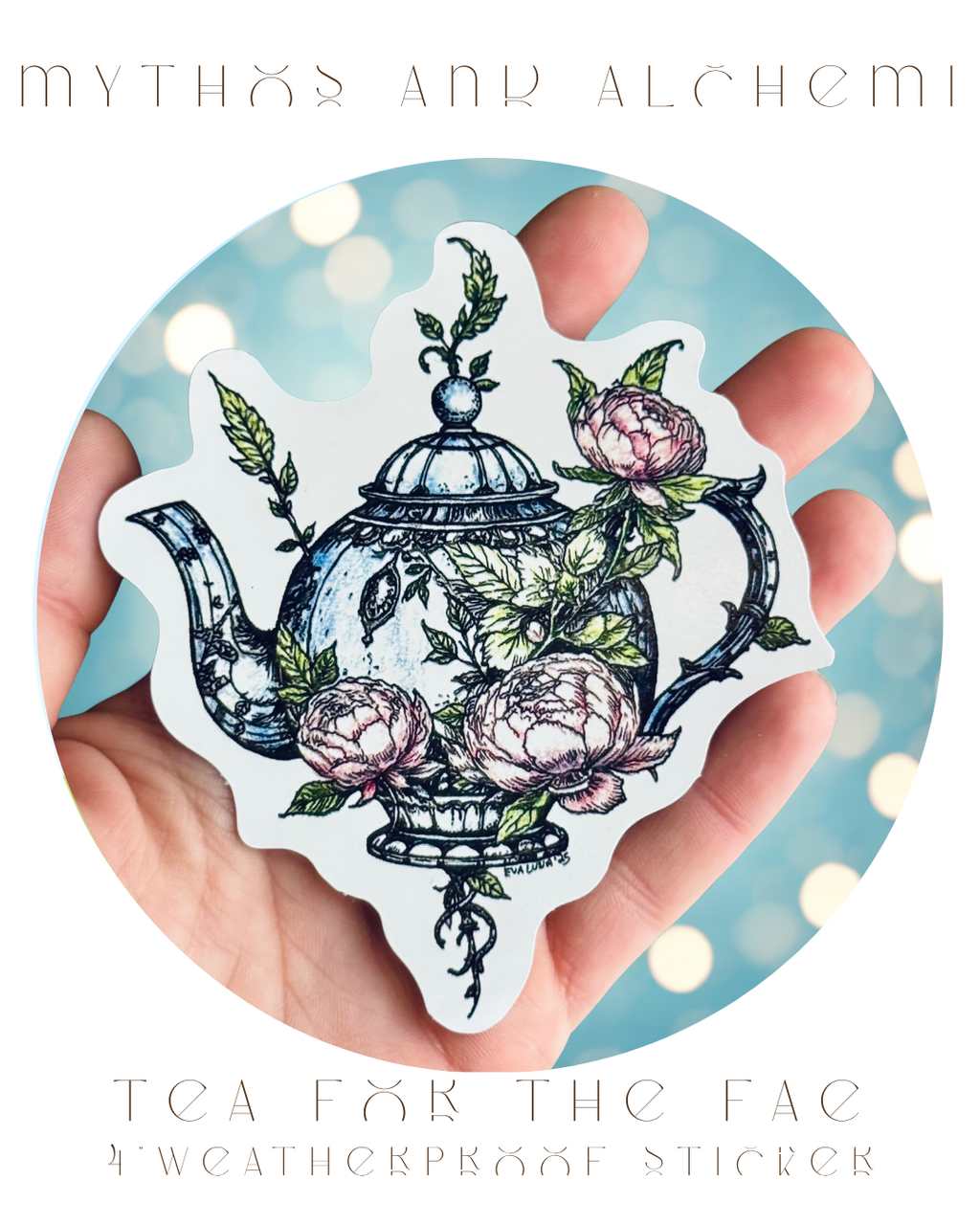 Tea for the Fae Sticker - Weatherproof Magical Teapot Vinyl Bumper Sticker, Laptop Sticker