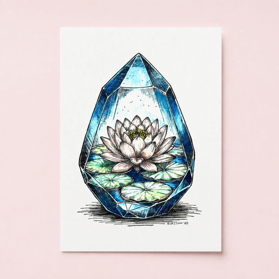 Within Stillness - Lotus Crystal Art Print - 5x7 Archival Yoga Meditation Print