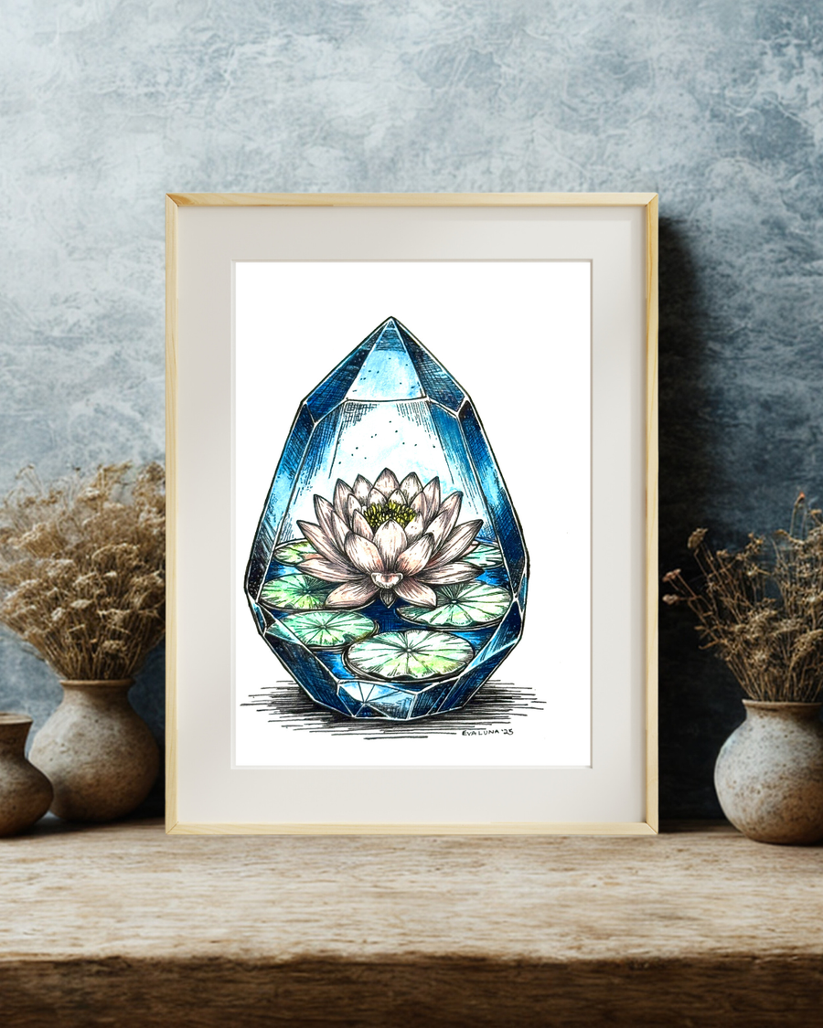 Within Stillness - Lotus Crystal Art Print - 5x7 Archival Yoga Meditation Print