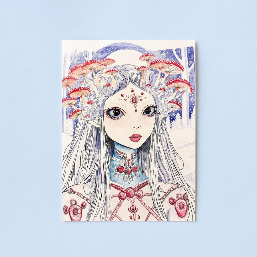 Yukihana - Keeper of the Solstice Art Print - Mushroom Girl Art - Mushroom Lover Gift